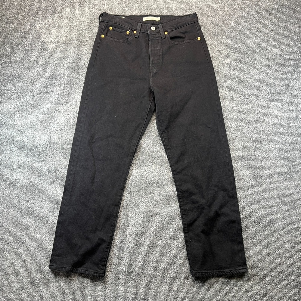 Levi's Premium Wedgie Straight Jeans Womens 27 Black Denim Stretch Button Fly